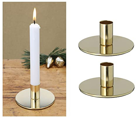Novaliv 2er-Set Kerzenhalter Metall rund Gold 10x5cm weihnachtliche Tischdekoration Kerzenständer Tafelkerzen Kerzenpin scandic chic Vintage Kerzenhalter Retro Kerzenteller Dekoschale Wohnzimmer
