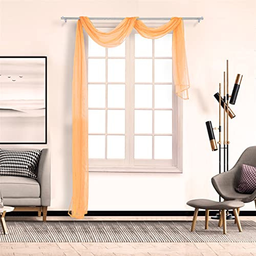 SCHOAL Voile Querbehang Transparenter Freihandbogen Uni Freihanddeko einfarbig Deko Gardinen Dekoschals Vorhang Wohnzimmer Gardinenschals 1 Stück HxB 90x400cm Gelb #2