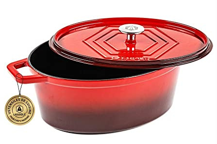 Laguiole - Schmortopf aus Gusseisen, emailliert, oval, rot, 31 x 23 cm, 5,7 l