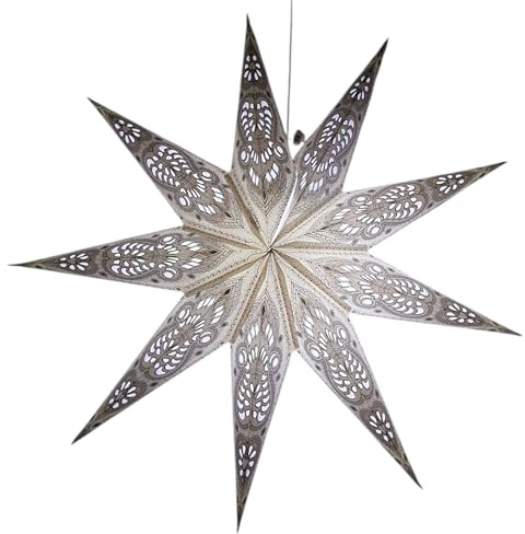 YEPSIO Papier Stern 9 Lampenschirm Spitz Papier Stern Laterne Groß 60 cm Hängende Dekorationen für Weihnachten Hochzeit Hausdekoration Geburtstagsfeier (Weiß, Grau)
