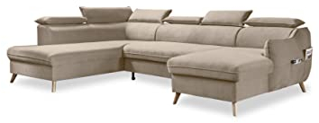 MIUFORM Ecksofa U-Form mit Bettfunktion und Bettkasten Kopfstütze | Sweet Harmony Ecksofa Wohnschlandschaft Schlafcouch | Easy Clean Stoff Samt (Beige, Links ausgerichtet)