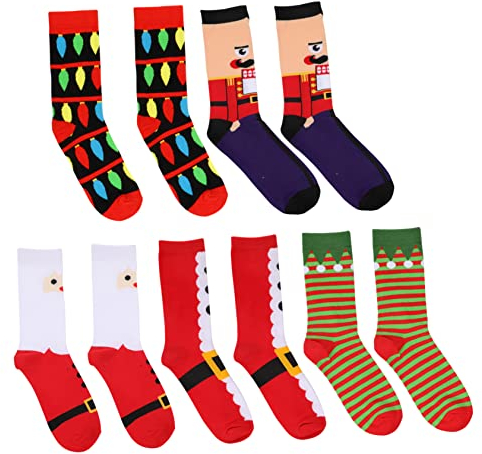 SAFIGLE 5paare Weihnachtssocken Für Herren Baumwollsocken Mit Weihnachtsmotiven Wadenlang Für Herren Zufälliges Design