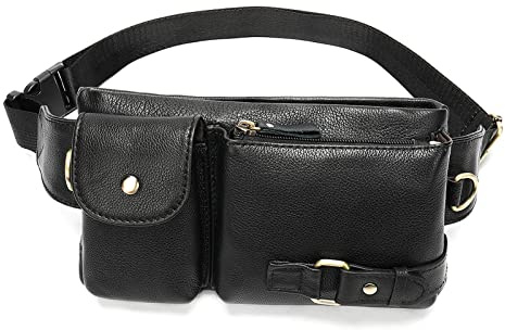 FANDARE Retro Bauchtasche Brusttasche Gürteltasche Hüfttasche Sport Leder Sling Bag Umhängetaschen Herren Schultertasche Wasserresistent Crossover Daypacks für Outdoor Reisen Crossbody Pack Schwarz