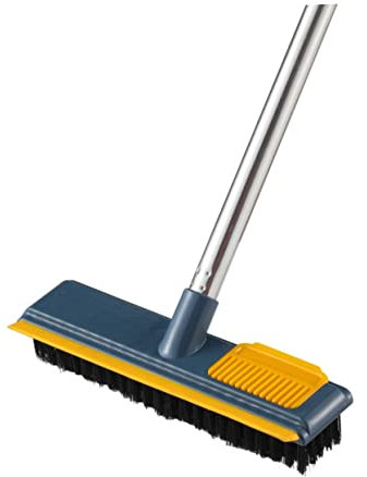 KONTONTY Rubber Pet Hair Floor Scrub Brush with Scraper 74cm Long Handle Grout Cleaner Broom for Hardwood Tile Bathroom and Carpet Cleaning