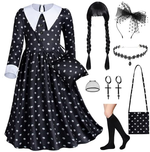 Acehome 8 Pcs Fancy Dress Costume Dress, Gothic Family Cosplay Outfits Halloween Carnival Party Fancy Dress Up with Dress for Carnival Halloween Christmas Party Supplies (130cm)