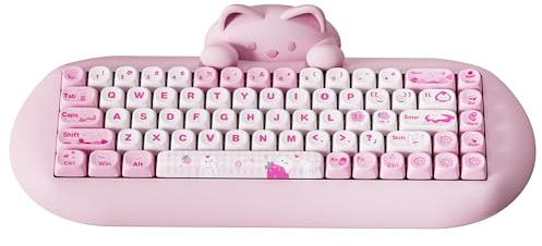 YUNZII C68 Drahtlose Mechanische Tastatur,65% Gaming Tastatur Hot Swap,Triple Mode BT5.0/2.4G/Wired Tastatur,RGB Backlit NKRO,Katze Silikon Ergonomie Win/Mac(Pink Cat,Milk Switch)