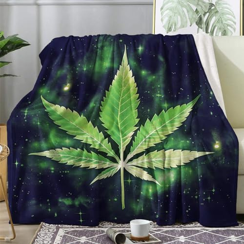 zcwl Weed Blanket King Size, Cannabis Fleece Throw Blanket for Couch Bed Sofa, Marijuana Leaf Patterned Blankets and Throws, Super Soft Cozy Plush Flannel Blanket, 108x90, Decor & Gift