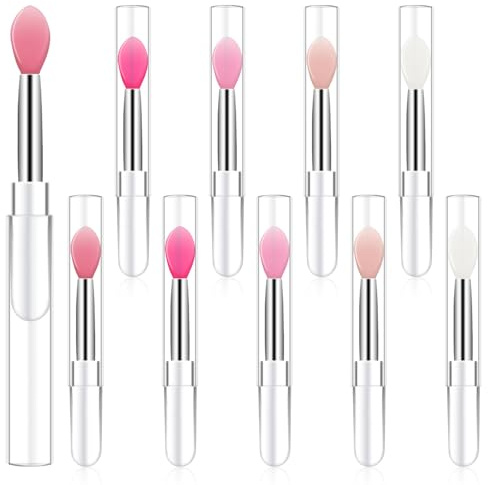 10Pcs Lip Brush Silicone Lip Brushes Tool Lipstick Applicator Brushes with Caps for Makeup Beauty Brushes, Lip Mask Applicator,Eyeshadow Lip Brush for Applying Mask Oil, Lipstick Lip Gloss