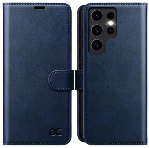 OCASE Handyhülle für Samsung Galaxy S24 Ultra 5G Hülle Premium Leder Flip Klappbare Klapphülle Stoßfeste Magnetische [Standfunktion] [Kartenfächern] Schutzhülle für Samsung S24 Ultra Tasche Blau