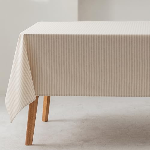 GAMUSI Mantel Rectangular Rayas Finas Gris Claro Impermeable Tacto Tela 100% algodón Lavable Interior y Exterior 140x180 cm