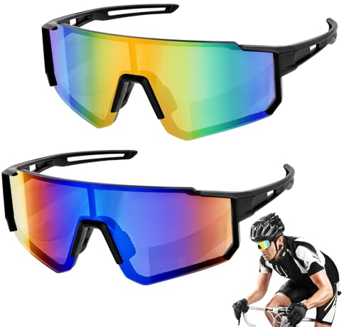 WuGU 2 Pezzi Occhiali da Sole Sportivi, Occhiali da Ciclismo Polarizzati da Uomo e Donna, Protezione UV400 Occhiali per Ciclismo, Motociclismo, Corsa, Sci, Alpinismo, Pesca ECC attività all'Aria