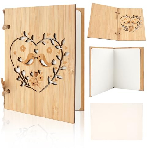 Svalor Carte de mariage en bois avec enveloppe - 15 x 11 cm - Carte de vœux pour mariage - Cœur en bois - Carte d'amour - Carte inscriptible - En bambou - Pour Saint-Valentin, anniversaire de mariage