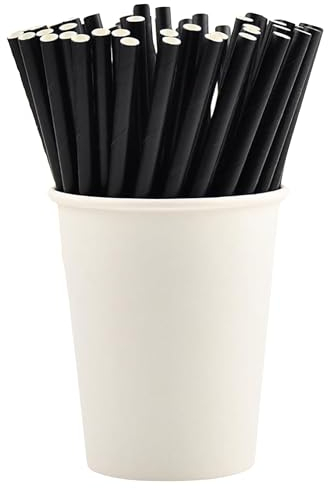 Don Palillo, Lot de 250 pailles en papier biodégradables, 20 cm, couleur noire, sans plastique, écologique, fortes, durables et compostables, boissons froides et chaudes