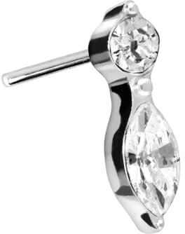PIERCINGLINE Titan Aufsatz mit Push Pin KRISTALLBLATT OHNE Labret Stecker Piercing Ohr Nase Silberfarben