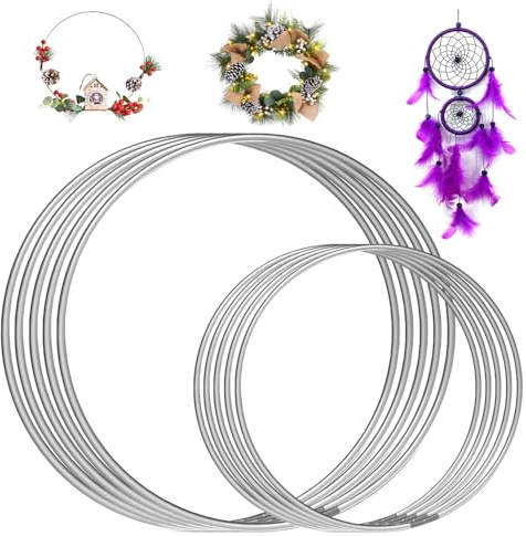 Metallringe zum Basteln, 10 Stück Silber Metall Ringe Traumfänger Ring Makramee Ring Deko Ringe zum Aufhängen für Hochzeitskranz, Wickeltechnik, Floristik,Hoops Drahtring 10cm/20cm