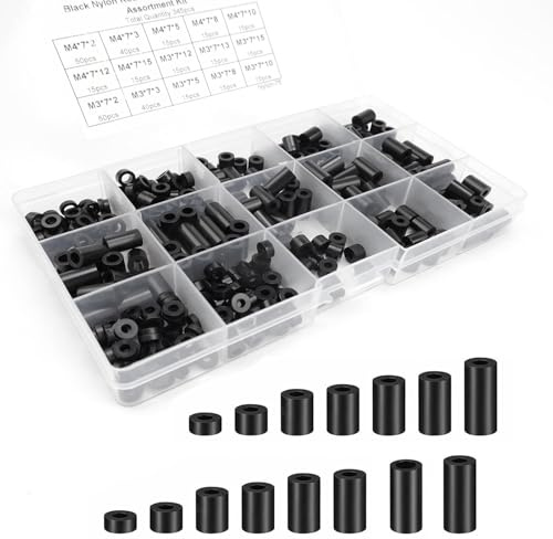 0XBIT Entretoise Plastique, 345 Pièces Cylindrique Rondelle Plastique, M3 et M4 Entretoises en Nylon avec Boîte Rangement Transparente, 15 Spécifications Entretoise pour Réparation Domicile Bricolage