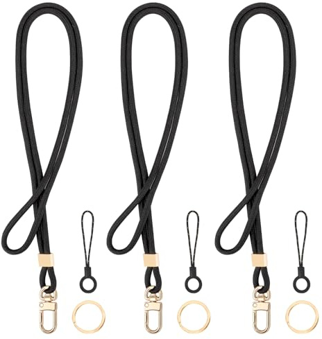 Segus Schlüsselband Schwarz, 3 Stück Schlüsselband mit Karabiner, Lanyard Mädchen, Lanyards mit Drehbarem Metallclip, Schlüsselanhänger Lang für Sportpfeifen, Id-Abzeichen, Handy