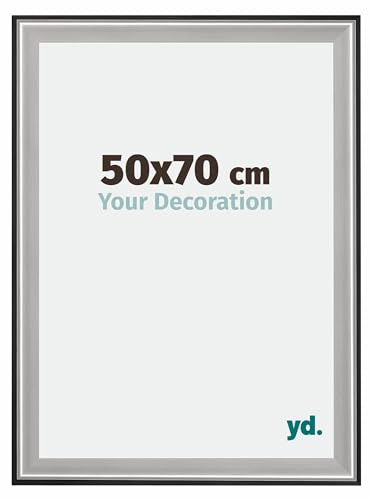 yd. Puzzlerahmen 50x70 Schwarz Silber Poliert - Holz rahmen Birmingham | Your Decoration, Geeignet für Puzzles mit 500-1000 Teilen, Antireflex-Acrylglas aus Kunststoff , Wandmontage, Made in Holland