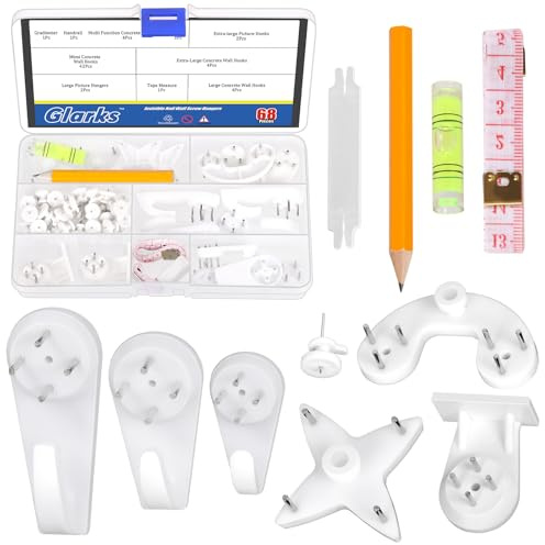 Glarks Kit de 68 ganchos de pared de hormigón, ganchos de pared invisibles, ganchos de pared invisibles para uñas, ganchos de pared invisibles, ganchos de pared invisibles, ganchos de uñas invisibles