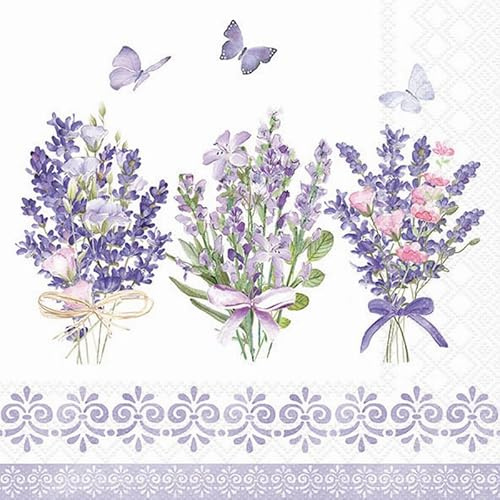 20 Servietten Blumen Lavendelsträuße als Tischdeko. Papierservietten mit Motiv. Auch für Decoupage und Serviettentechnik 33x33cm