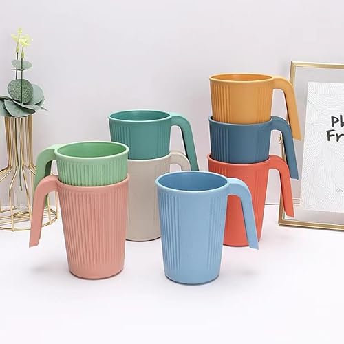 Lot de 8 gobelets de 350 ml, avec poignée, incassables, réutilisables, pour enfants et adultes, en plastique coloré, sans BPA