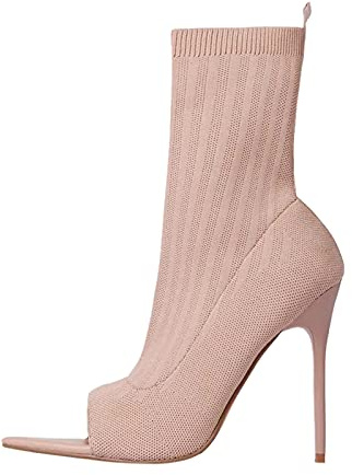 Stivaletti da donna estivi con dita aperte, con tacchi alti, a spillo, per centesimi, stivali alti, sexy, traspiranti, beige., 40 EU