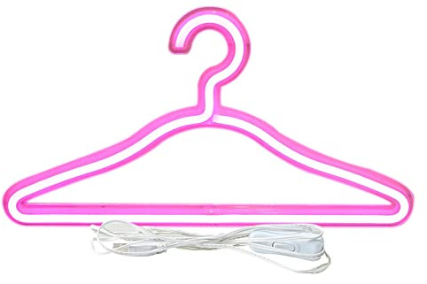 Appendiabiti a LED – Luce neon – Porta vestiti con potenza USB, appendiabiti decorativo per guardaroba, rack illuminato per camicie e sciarpe, unica camera al neon, gancio LED -S