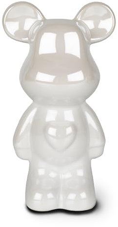 greafy Bär-Statue aus Keramik – Hochglänzende Deko-Skulptur, 18 cm hoch, in Elfenbeinweiß für Wohnzimmer, Bücherregale, Büro und Sideboards