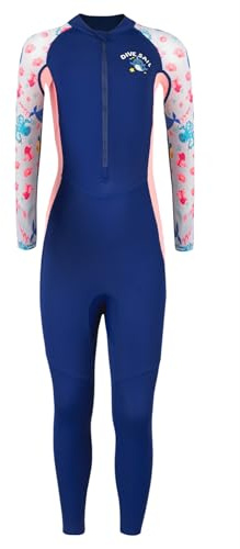 SEAUR Kids Swimsuit Girls Long Sleeve Swimwear One Piece Bathing Suit Full Length Rash Guard Long Sleeve UPF 50+ Navy Blue
