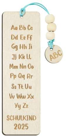 BETESSIN Lesezeichen Kinder Einschulung Junge - Schulkind 2025 Lesezeichen Holz mit Alphabet A-Z - Schultüte Füllung Ideen - Lesehilfe Kinder 1 Klasse - Einschulung Geschenk für Junge & Mädchen