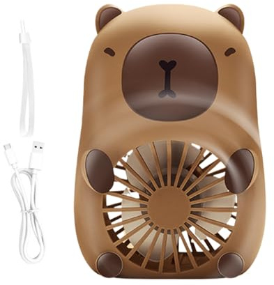 Ventilador de mano, ventilador de bolsillo Capybara, 3.1 x 2.3 x 4.33 pulgadas, control de viento portátil, 3 velocidades, cordón de refrigeración personal, para viajes en interiores y exteriores, uso