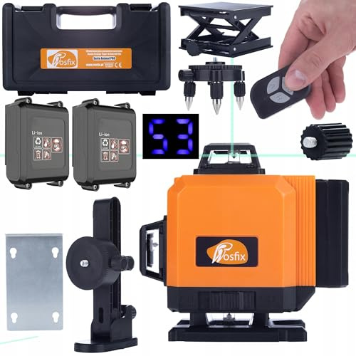 Rosfix Set Livella Laser Orange Tiger ROT16L-B – 16 Linee 3D, Verde 532nm, Autolivellante, IP54, USB-C, 2 Batterie 3500mAh | Edilizia, Piastrelle, Interni | Livella Laser Professionale