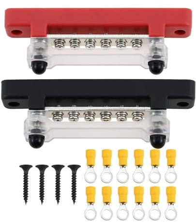 SURIEEN Sammelschiene 12V-48V DC 150A Busbar Sammelschienen Verteilerblock 12v Stromverteilungsblock mit 6 x M4 Klemmenbolzen für Auto, LKW, Wohnmobil, Yacht, Boot