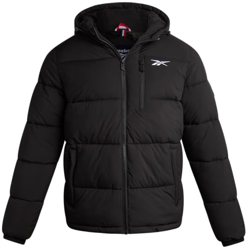 Reebok Herrenjacke – wetterbeständige Winterjacken für Herren, gesteppt, warm, Pufferjacke mit Kapuze und Taschen, Schwarz (Black Ink), S