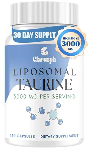 Clarusph Taurine Supplement Liposomal Taurine 3000mg - High Dose Taurine Amino Acid Supplement for Energy & Muscle, Overall Well-Being, 120 Capsules, Vegetarian for Workout & Gym