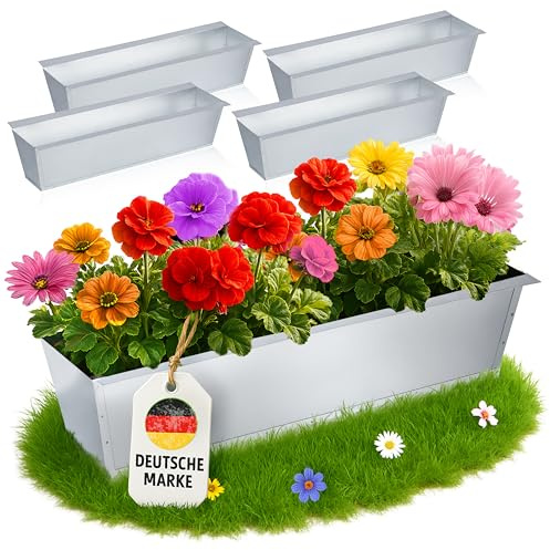 MC-Trend Blomlåda för europeiska pallar – galvaniserad metall – väderbeständig och rostfri – pallbalkong låda med dräneringshål – 38,1 x 13 x 9 cm – 247 g – UV-resistent – stapelbar – olika
