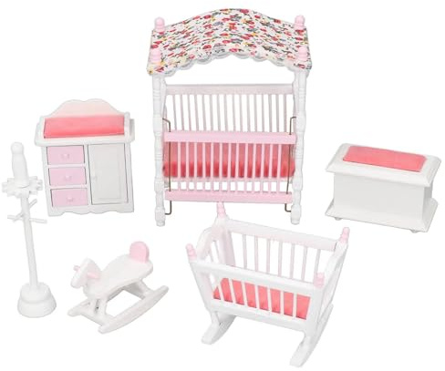 XuQiZZpp Juego de muebles de madera 1:12 para guarderías, incluye caballo balancín y armario