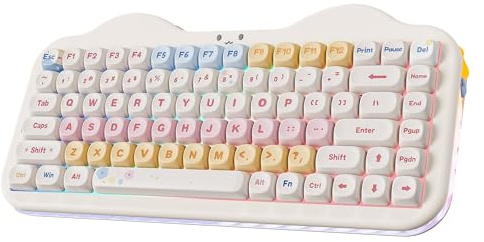 YUNZII C75 Wireless Mechanical Keyboard, 75% Layout Hot Swappable Creamy Keyboard NKRO, PBT MOA Keycaps RGB Backlit Gasket Mount, Cute Cake Design BT5.0/2.4G/USB-C (Beige, Milk V2 Linear Switch)