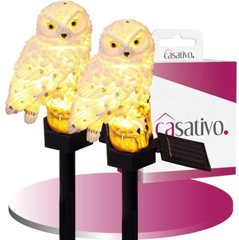 Casativo Effektvolle LED Solar Eule, 2er Set, wetterfest und witterungsbeständig, Solar Gartenleuchte mit Dämmerungssensor, originelle Lichtquelle für Garten und Balkon