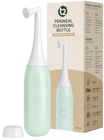 T2 500 ml perineal rengöringsflaska – bärbar bidé efter födseln för kvinnor, mild intim vård, med vinklat munstycke och resväska – peri-flaska grön (salvia grön)