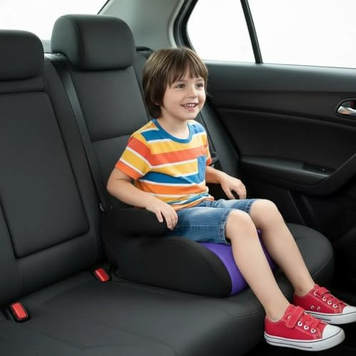 AufblasbareSitzerhöhung für Auto K-inder - Leicht & Tragbar, Extra Schmal, Bequem & Reisefreundlich - Ohne Pumpe Sekunden Aufblasbar, Ergonomisch mit WeicherPolsterung 49x37 x5cm ﻿ (Lila)