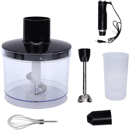 Frullatore a Immersione Portatile, 4 in 1 con Frustatore e Bicchiere Tritacarne, 400 Watt in Acciaio Inossidabile per Zuppe Frullati Purea di Frutta