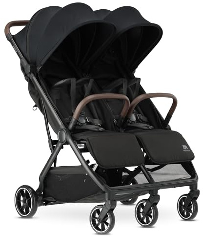 Deryan Rolo X2 V2 barnvagn buggy 2 i 1 – liten buggy – födsel upp till 4 år – babyvagn per säte kan belastas upp till 44 kg – barnvagn vikbar – kompakt och vikbar – svart