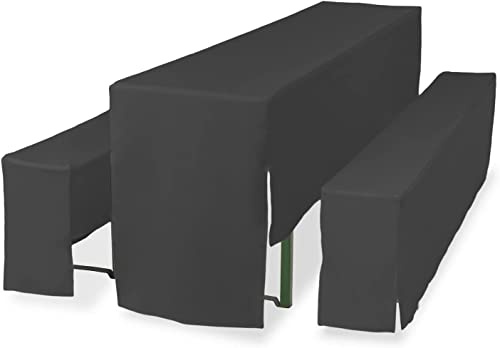 TexDeko Hussen für Bierzeltgarnitur gepolstert 5TLG Set Premium PRO Blickdicht Biertischhussen 220cm (Tischbreite: 50cm, Anthrazit)