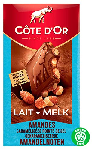 Côte d'Or Chocolat Lait Bloc Amandes Caramélisées Pointe de Sel, 180g