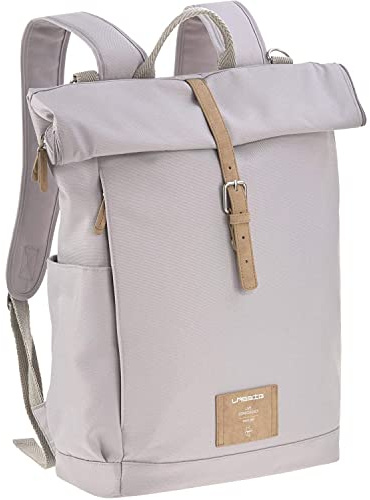 LÄSSIG Bébé Sac à dos à langer Sac à dos avec matelas à langer, fixation pour poussette, porte-bouteille produit durablement/GRE Rolltop Backpack grey