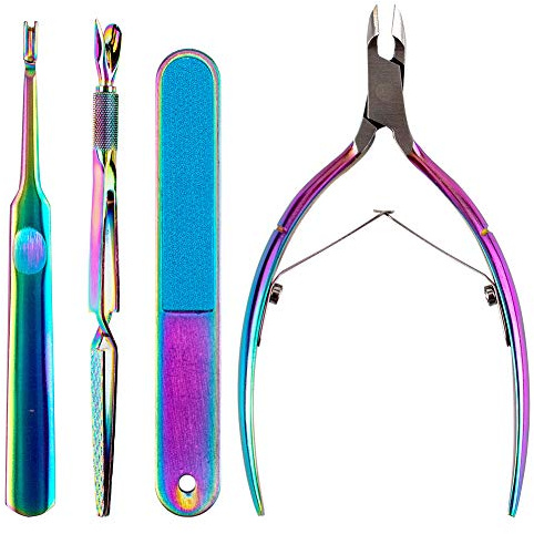 Cortador de cutículas de acero inoxidable de color NICENEEDED, pinzas para moldear uñas de acero inoxidable con empujador de cutículas, empujador de piel muerta, lima de uñas