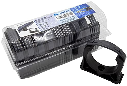 PVC-Rohrschellen Set I 75 mm I Kunststoff I 10 Stück I Pool-Zubehör I Rohrklemme mit Verschlussbügel I Rohrhalter I für PVC-Rohr mit Ø 75 mm geeignet I bm050