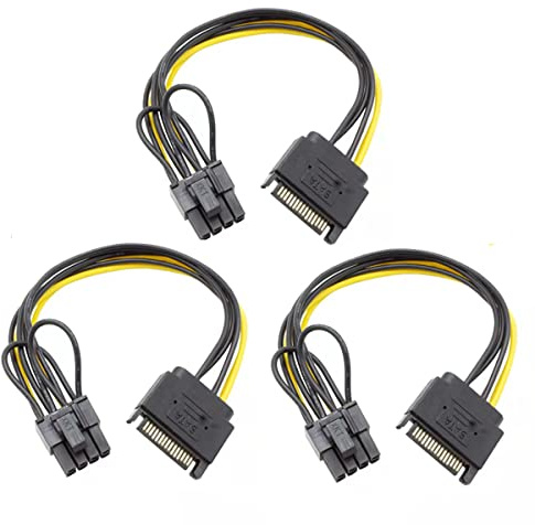 YieJoya 3Packs SATA Power Cable Sata15 Pin to 8Pin(6+2) PCI Express Graphics Video Card Power Cable Adapter for Host and Graphics Card