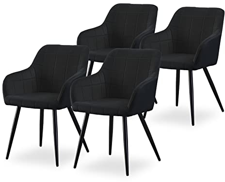 CLIPOP Esszimmerstühle 4er Set Stühle mit Armlehne, Samt Bezug, Esszimmerstuhl Küchenstuhl Polsterstuhl, Stühle für Esszimmer (Samt Schwarz, 4er Set)